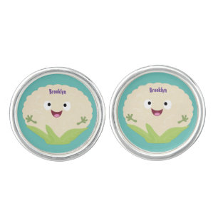 Cute happy cauliflower vegetable cartoon cufflinks