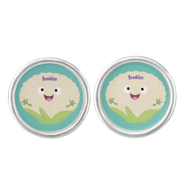 Cute happy cauliflower vegetable cartoon cufflinks (Front)