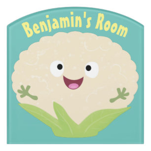 Cute happy cauliflower vegetable cartoon door sign