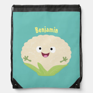Cute happy cauliflower vegetable cartoon drawstring bag