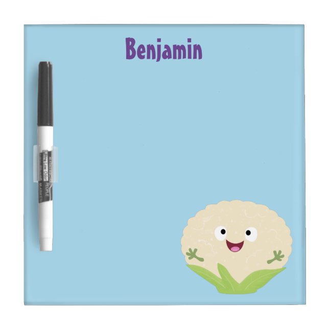 Cute happy cauliflower vegetable cartoon dry erase board (Front)