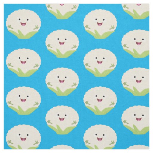 Cute happy cauliflower vegetable cartoon fabric