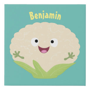 Cute happy cauliflower vegetable cartoon faux canvas print