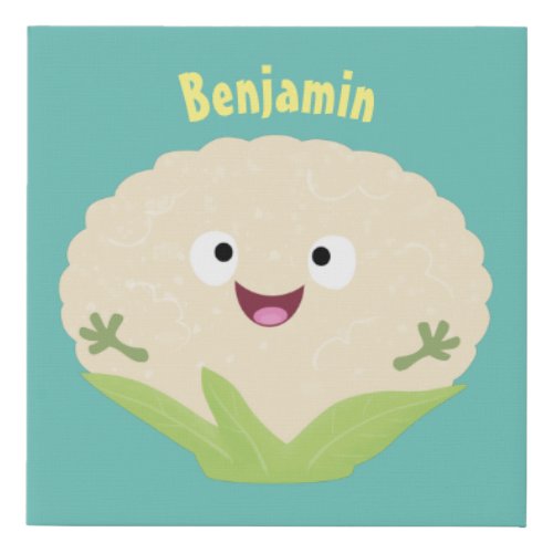 Cute happy cauliflower vegetable cartoon  faux canvas print