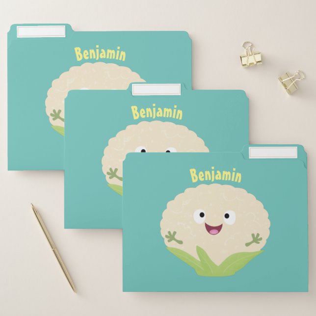Cute happy cauliflower vegetable cartoon file folder (Set)