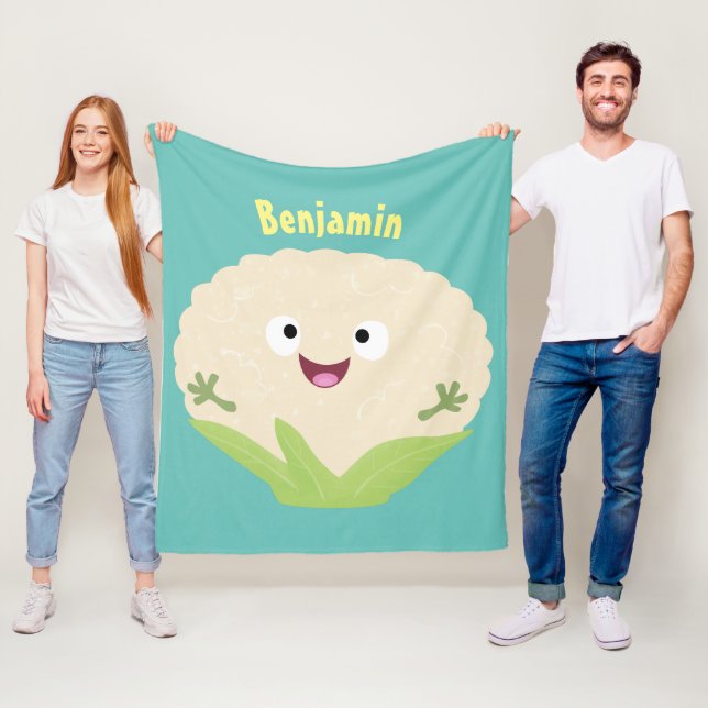 Cute happy cauliflower vegetable cartoon fleece blanket (In Situ)