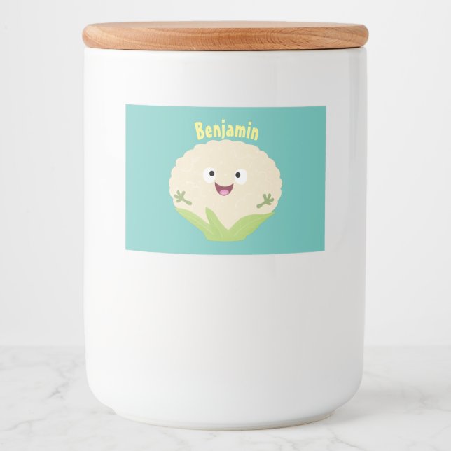 Cute happy cauliflower vegetable cartoon food label (Front)