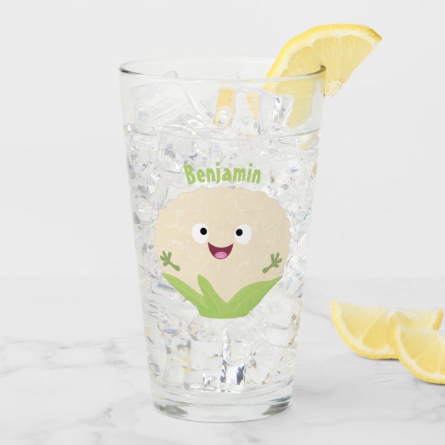 Cute happy cauliflower vegetable cartoon glass (Back Ice)