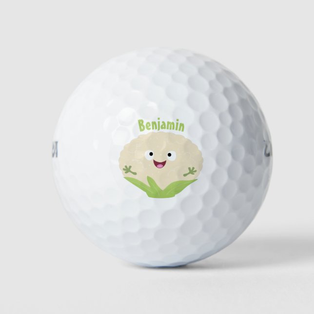 Cute happy cauliflower vegetable cartoon  golf balls (Front)