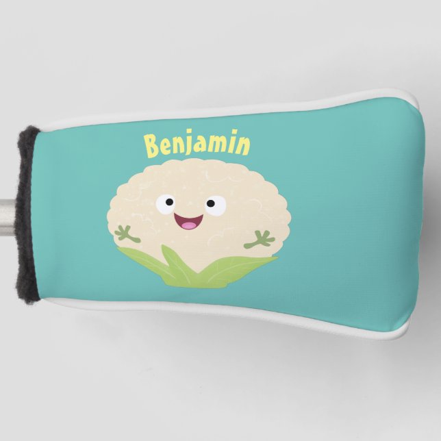 Cute happy cauliflower vegetable cartoon golf head cover (Front)
