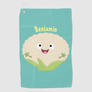 Cute happy cauliflower vegetable cartoon golf towel