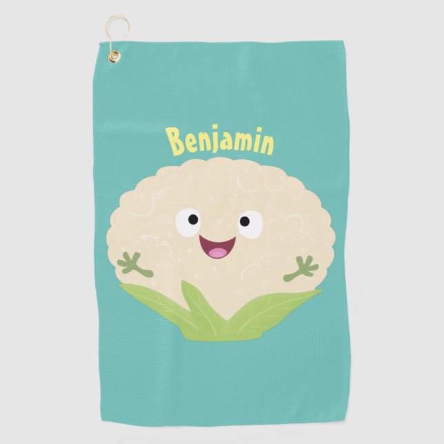 Cute happy cauliflower vegetable cartoon golf towel (Front)