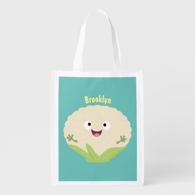 Cute happy cauliflower vegetable cartoon grocery bag (Front)