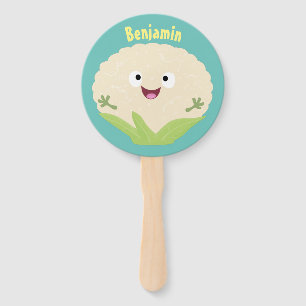Cute happy cauliflower vegetable cartoon hand fan