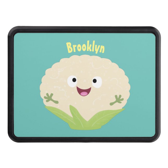 Cute happy cauliflower vegetable cartoon hitch cover (Front)