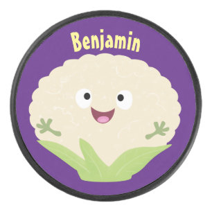 Cute happy cauliflower vegetable cartoon hockey puck