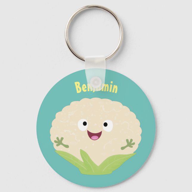 Cute happy cauliflower vegetable cartoon  keychain (Front)