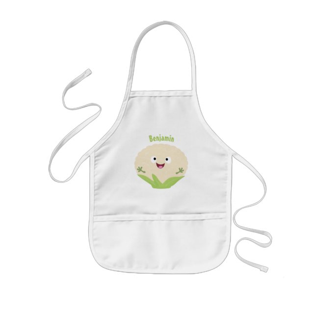 Cute happy cauliflower vegetable cartoon kids' apron (Front)
