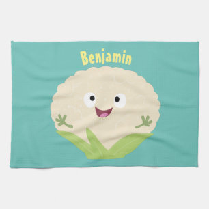 Cute happy cauliflower vegetable cartoon kitchen towel