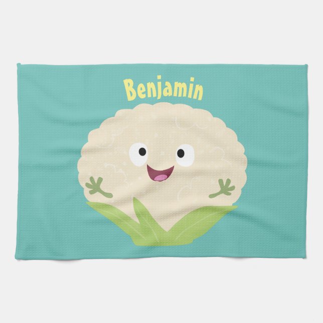 Cute happy cauliflower vegetable cartoon  kitchen towel (Horizontal)