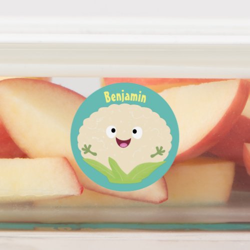 Cute happy cauliflower vegetable cartoon labels