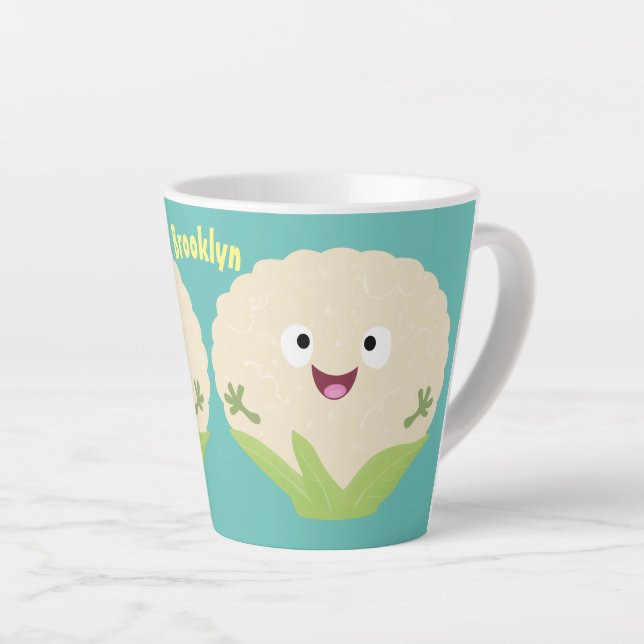 Cute happy cauliflower vegetable cartoon latte mug (Right Angle)