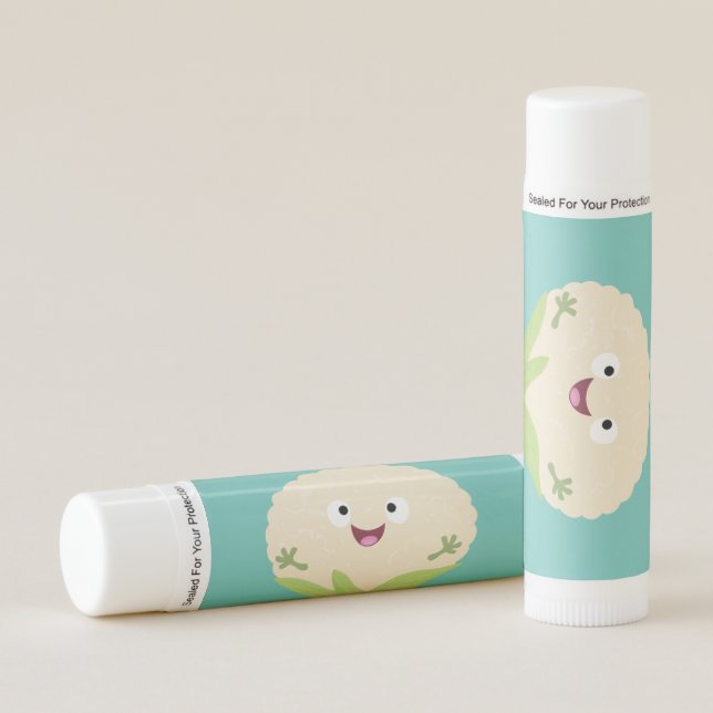 Cute happy cauliflower vegetable cartoon lip balm (Front)