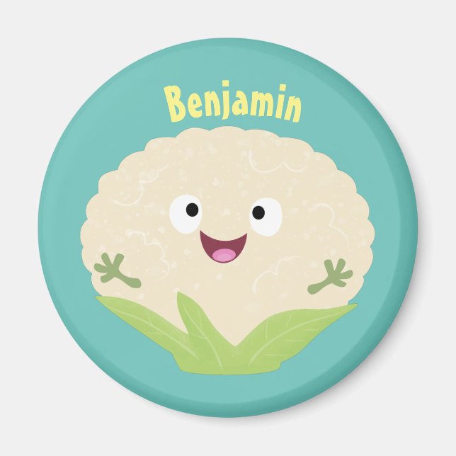 Cute happy cauliflower vegetable cartoon  magnet (Front)