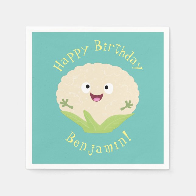 Cute happy cauliflower vegetable cartoon napkins (Front)