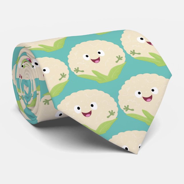 Cute happy cauliflower vegetable cartoon neck tie (Rolled)