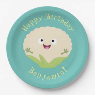 Cute happy cauliflower vegetable cartoon paper plates