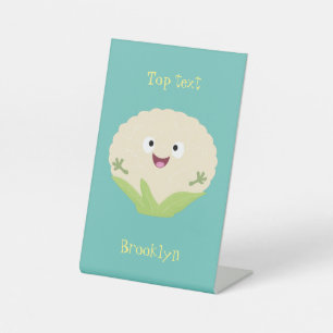 Cute happy cauliflower vegetable cartoon pedestal sign