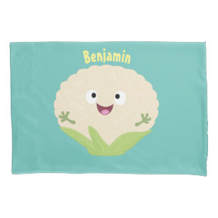 Cute happy cauliflower vegetable cartoon pillow case