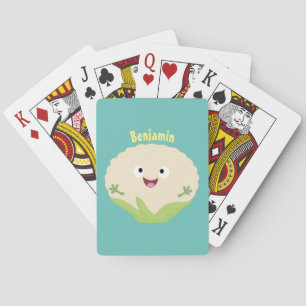 Cute happy cauliflower vegetable cartoon poker cards
