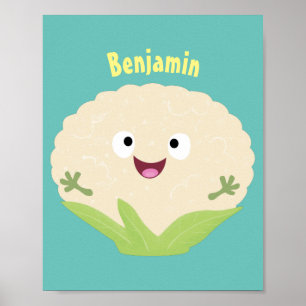 Cute happy cauliflower vegetable cartoon poster