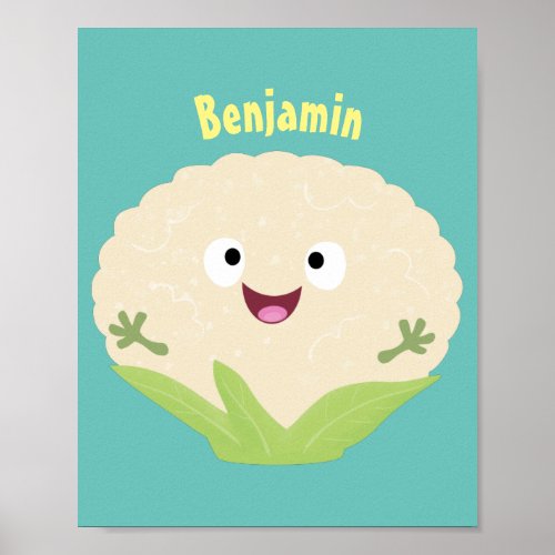 Cute happy cauliflower vegetable cartoon  poster