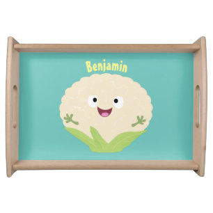 Cute happy cauliflower vegetable cartoon serving tray