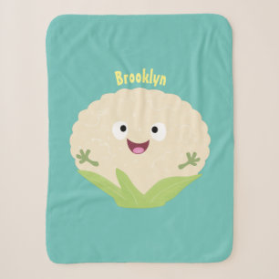 Cute happy cauliflower vegetable cartoon sherpa blanket