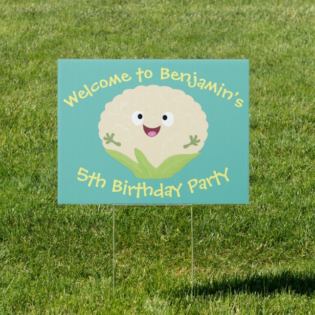 Cute happy cauliflower vegetable cartoon sign (Insitu)