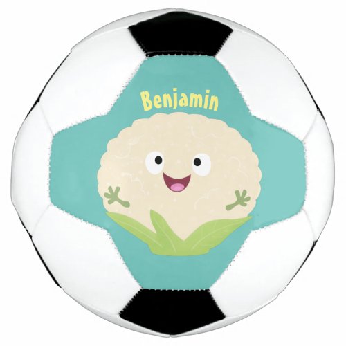 Cute happy cauliflower vegetable cartoon soccer ball