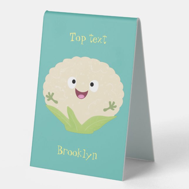 Cute happy cauliflower vegetable cartoon table tent (Front)