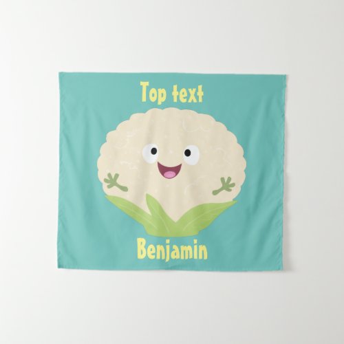 Cute happy cauliflower vegetable cartoon tapestry