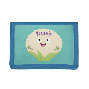 Cute happy cauliflower vegetable cartoon tri-fold wallet