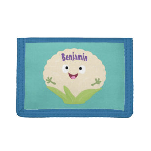 Cute happy cauliflower vegetable cartoon trifold wallet