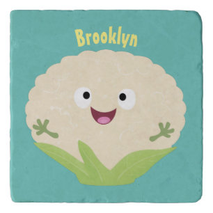 Cute happy cauliflower vegetable cartoon trivet