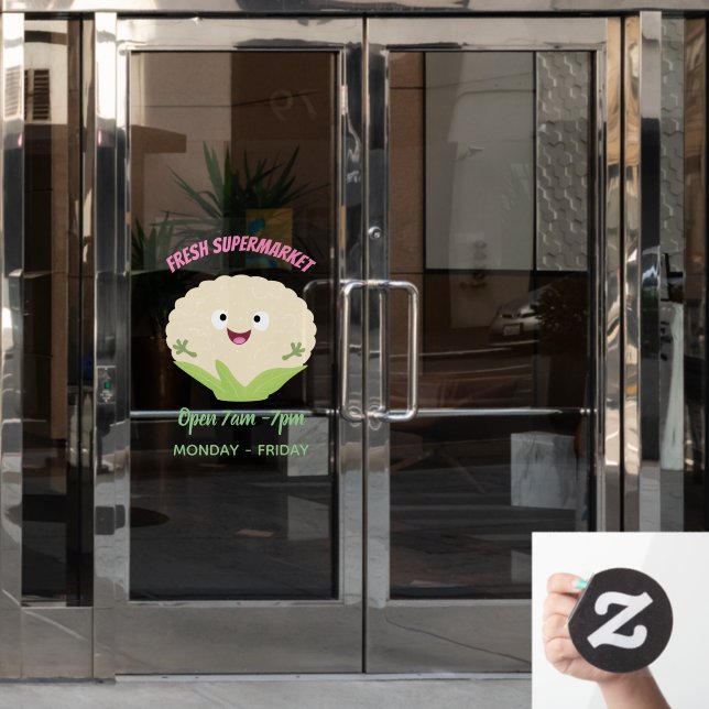 Cute happy cauliflower vegetable cartoon window cling (Office Door)