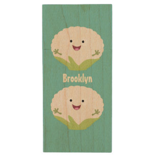 Cute happy cauliflower vegetable cartoon wood flash drive