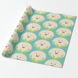 Cute happy cauliflower vegetable cartoon wrapping paper