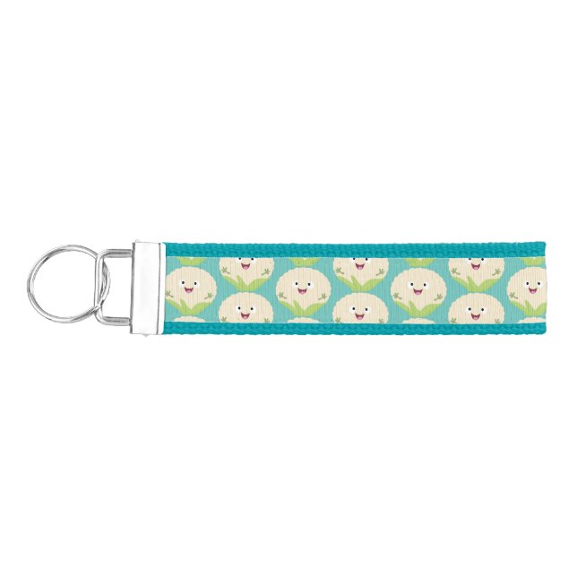 Cute happy cauliflower vegetable cartoon wrist keychain (Keys on Left)