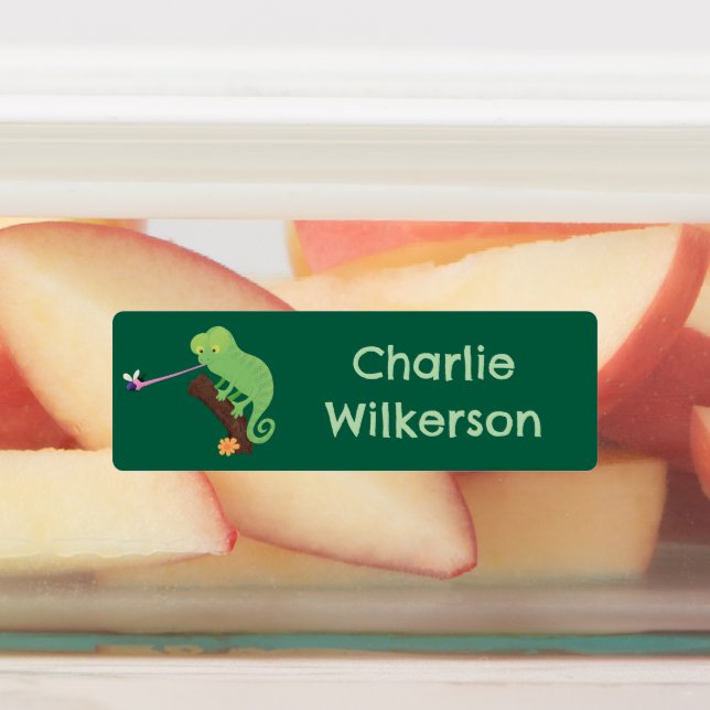 Cute happy chameleon lizard cartoon personalized labels (Affixed)